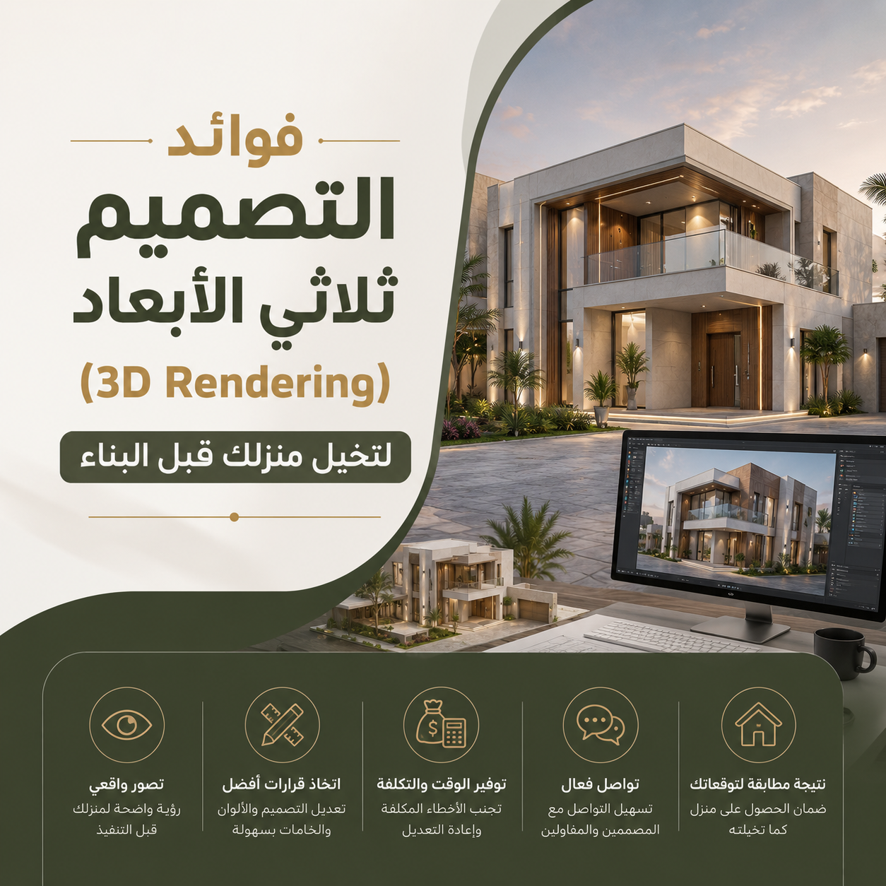 فوائد التصميم ثلاثي الأبعاد (3D Rendering) لتخيل منزلك قبل البناء